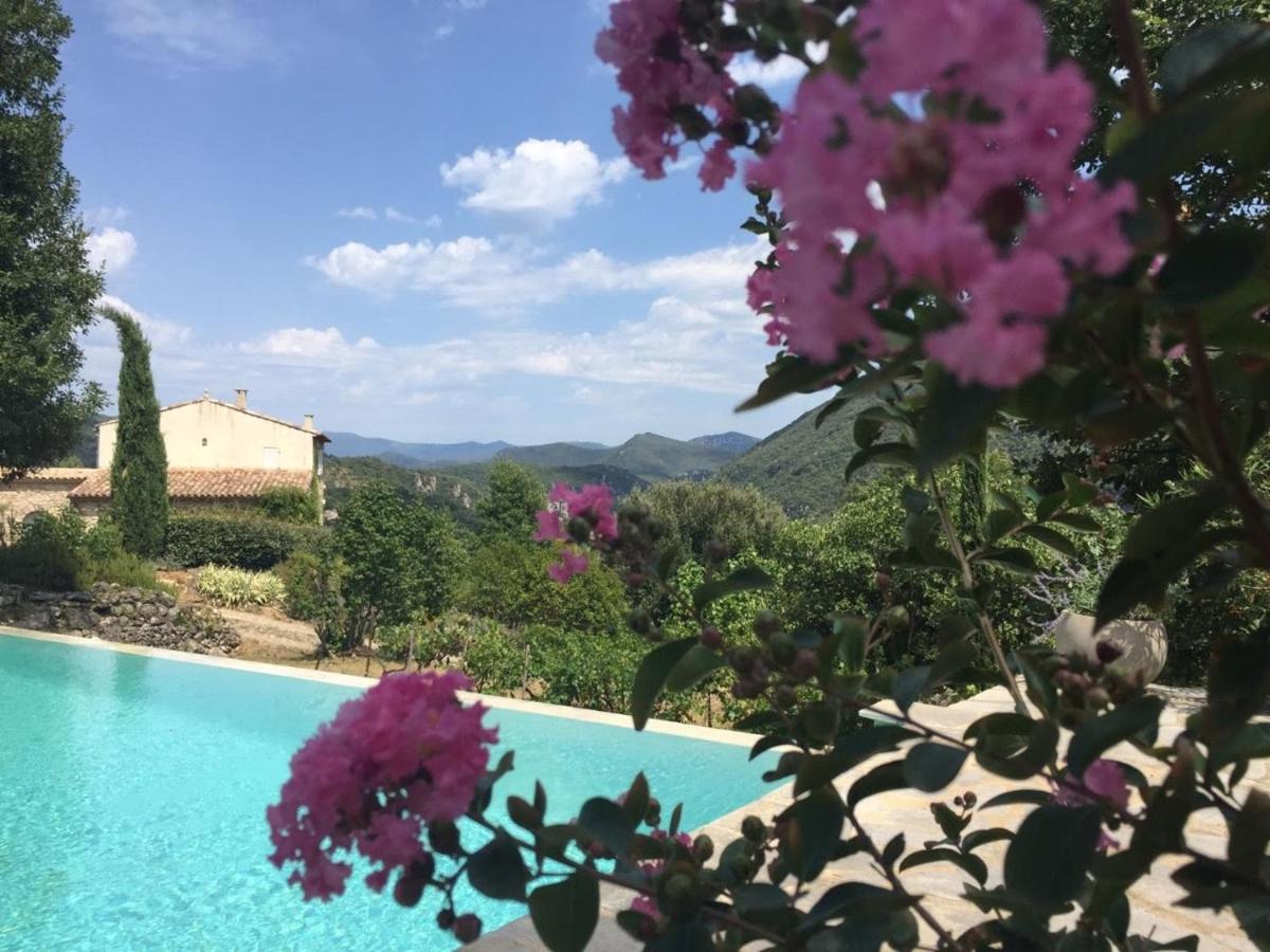 Gite En Cevennes Du Sud, Bergerie Restauree Au Rez De Jardin D'Une Bastide Avec Piscine, Vue Exceptionnelle, Authenticite Et Confort Saint-Laurent-le-Minier Bagian luar foto